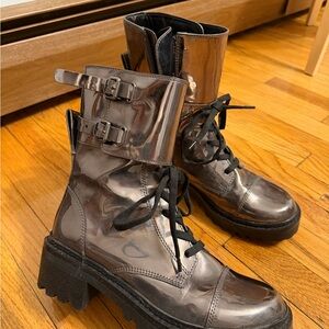 DKNY Metallic Gray Combat Boots